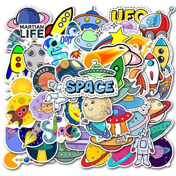 50 st Cartoon Space Planet Stickers Laptop Bagage Gitarr Skateboard Dekaler