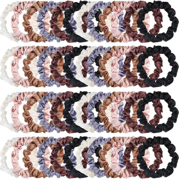 24 st små satinscrunchies i siden, elastiska hårband, elastiska hästsvanshållare för kvinnor och flickor