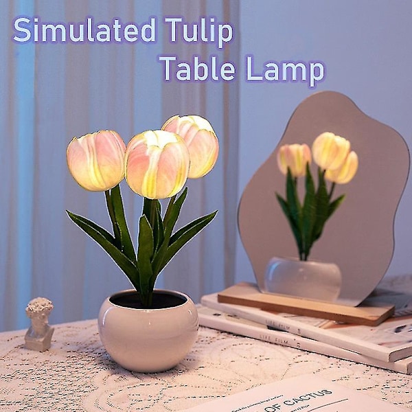 LED Tulipan Lampe Natlampe Til Indretning Dekoration Bordlampe Kunstig Blomsterpot Atmosfære Lampe Sengelampe Gave Landskab Battery 6 Heads Pink