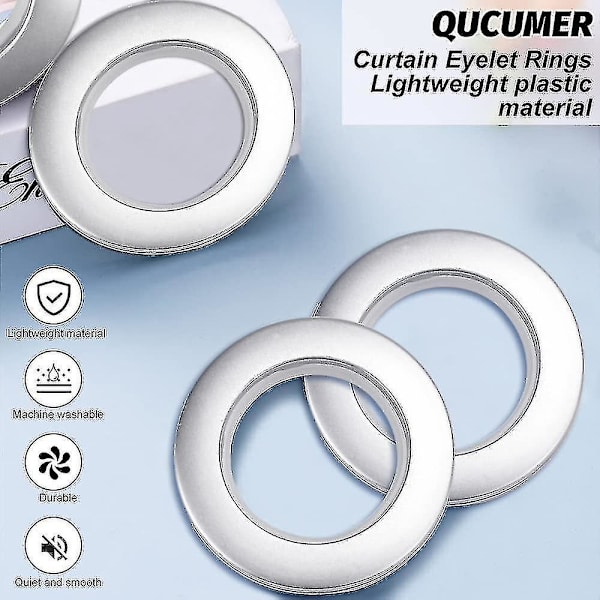 50 Stycken Plast Gardinringar Gardinöljetter 40mm Plastringar Ringar För Gardinstång Silver Plastöljetter För Gardinfönster Dusch Omklädning
