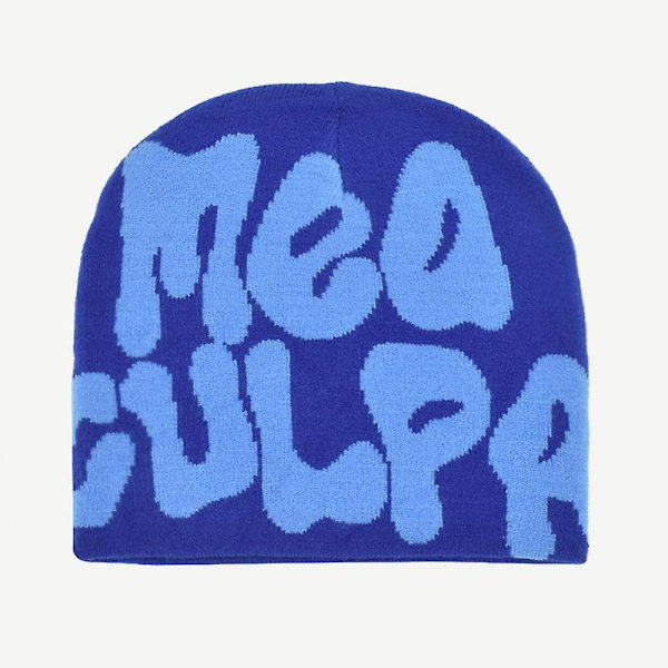2023 Ny Strikkede Beanies Hat Mænd Kvinder Paragraf Kvalitet Cap Mea Culpa Y2k Varmt Mode Hundrede Tag Kold Hat Til Kvinder Hatte Dark Blue