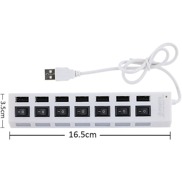 Nopea USB-keskitin 7 portilla ja sinisellä LED-merkkivalolla