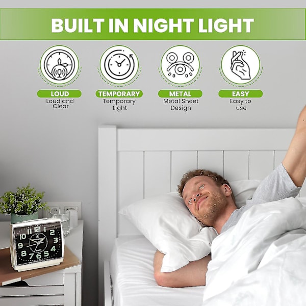 Easylife 2-pack lättlästa tysta självlysande väckarklockor, tyst väckarklocka, självlysande klocka, väckarklocka med extra stora siffror – helt garanterad
