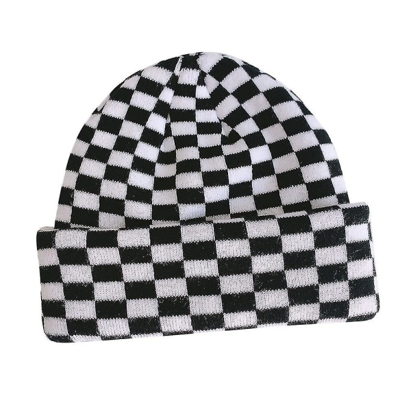 Naiset Miehet Talvihatut Print ruudullinen shakkilautakuvio Pipo Neulottu Pehmeä Lämmin Slouchy Skull Ski Cap