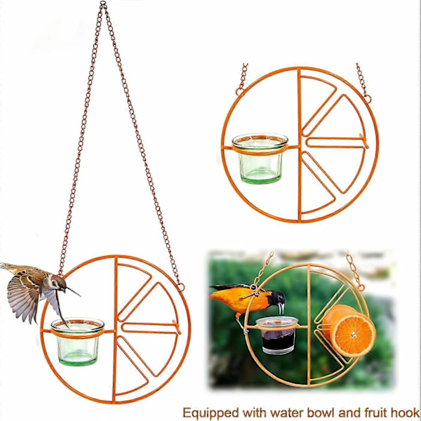 1 st Livfull Orange Hängande Fågelbad & Foderautomat - Hållbar Metalldesign med Vattenskål för Utomhusträdgårdar, Balkonger & Bakgårdar - Attraktiv Rund Ring