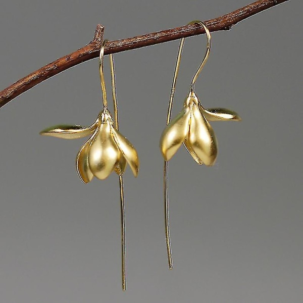 S925 Sterling Silver Örhängen Elegant Magnolia Flower Drop Örhängen Naturliga