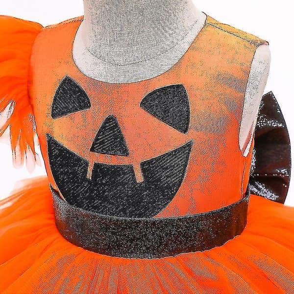Flickor Pumpa Mesh Tutu Klänning Barn Halloween Cosplay Kostym 90
