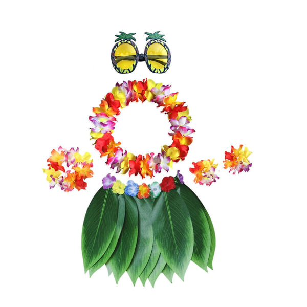 Vuxna barn Kostym Hawaii Flower Halsband Leaf Hula Kjol-xjw