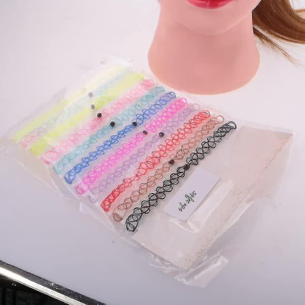 12 Stykker/ Pakke Tattoo Choker Stretch Halskæde Sort Retro Henna Elastisk Boho 90'er Gotisk