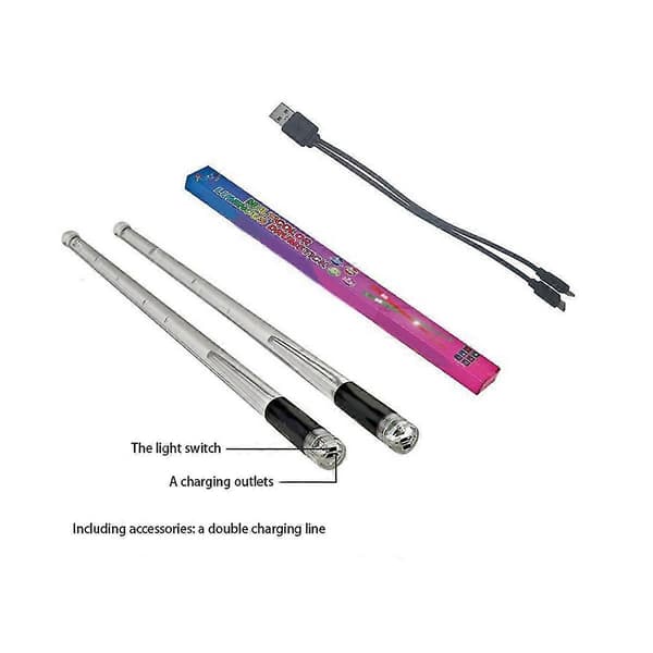 LED Lysende Trommestikker 15 Farvegradient USB Genopladelige+Switch Elektroniske Trommestikker til