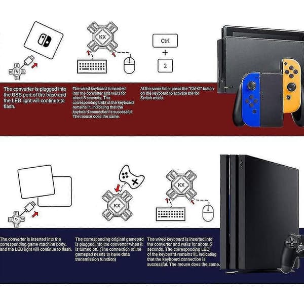 Støtter Ns/ Ps5/ Ps4 / Ps3 / X-serien, tastatur- og museadapter