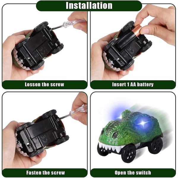 Kun erstatningsbanebil, LED-belyst dinosaurbil er kompatibel med de fleste spor, (2-pakning)