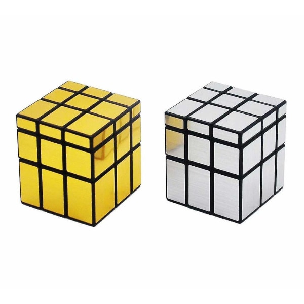 Speed ​​Cube Puzzle 3x3x3 Gull og sølv Speed ​​Magic Cube Irregular Speedcubing sett 2 stk.
