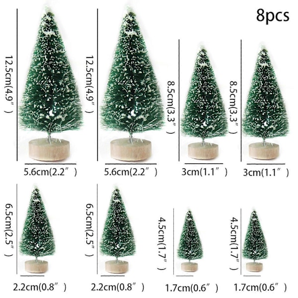 8 st Skrivbordsminiatyrer Tall Mini Konstgjord Julgran för Julfest Dark Green