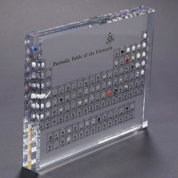 Periodiska systemet i akryl med riktiga grundämnen, display för kemiska grundämnen, periodiska systemet för grundämnen, skolundervisning, födelsedagspresent (rabatterad försäljning)