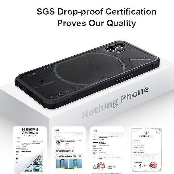Gennemsigtigt sort telefontaske, der er kompatibelt med Nothing Phone 1