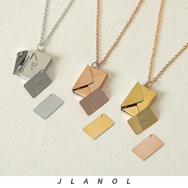 Kuvert Medaljong Halsband Love You Secret Hidden Message Hängsmycke present i rostfritt stål Gold