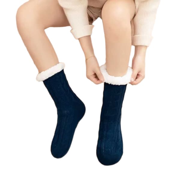 Fuzzy Varma Stickade Toffelsockor med Halkskydd Blå—pa