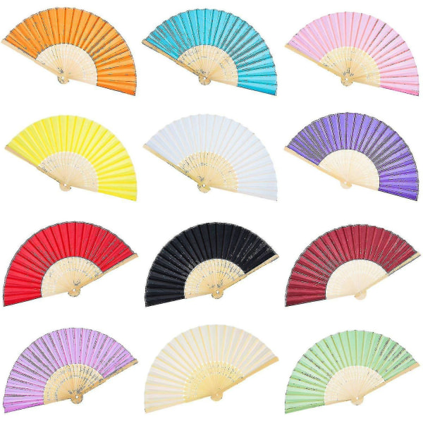 12 stk håndholdte vifter Silk Bambus Folding Fans Håndholdt Folded Fan