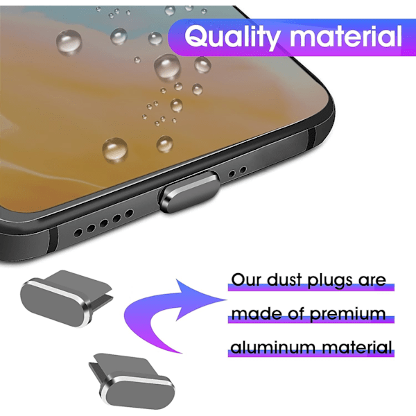 Typ C dammpluggset, 6 stycken dammskydd för USB C-laddningsport i aluminiumlegering, lämplig för smarttelefon, bärbar dator (grå)