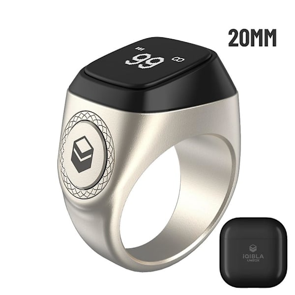 Vattentät Iqibla Zikr 1 Tasbih Smart Ring För Muslimer Räknare Tally Tasbeeh Silver 20MM