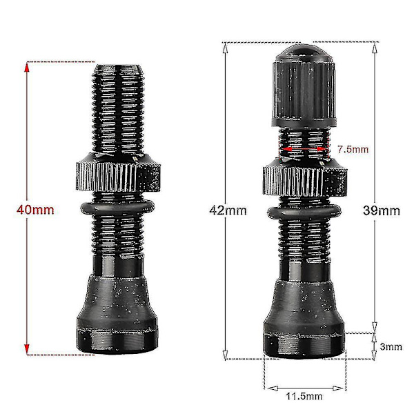 2st Cykel Schrader A/V Ventiler 40mm För Mtb Tubeless fälgar,svart