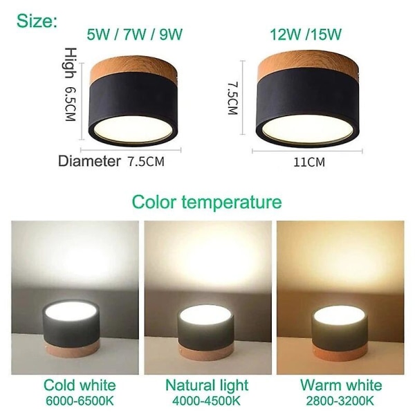 Led Loft Downlight Dæmpbar 7w 9w Overflademonteret loftslampe Træ Moderne Lys Spotlight Soveværelse Stue Homekit Bbulb Blue 7W warm light