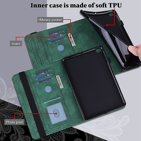 För Samsung Galaxy Tab S2 9.7 T810/t815 Spetsblompräglingsmönster Horisontellt case med hållare & kortplatser & plånbok & fotoram Green