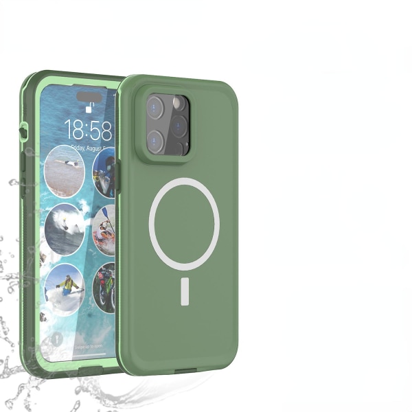 Design För Iphone 15 Pro Vattentätt Case, Stötsäkert Magsafe Case För Iphone 15 Pro Med Skärmskydd Green