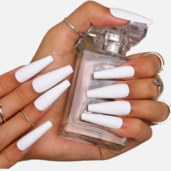 Långa falska naglar - Ballerina Press-on Nails - Matta akrylnaglar (24st) White