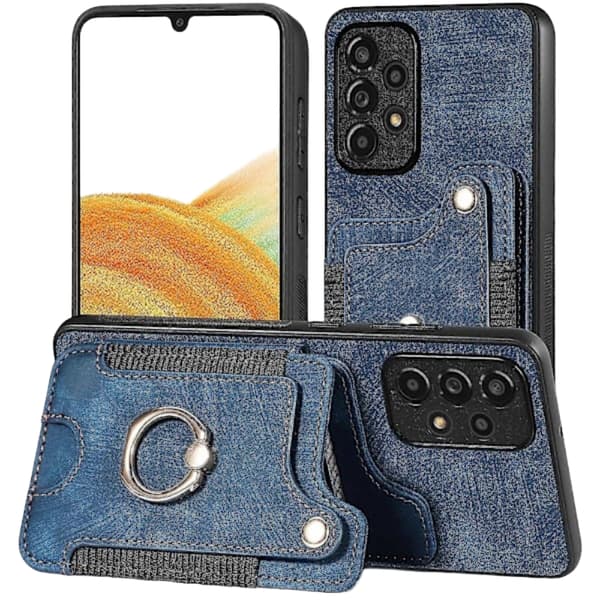 Lærfutteral for iPhone 11 med 360 Stativ & Magnetisk Kortholder - Blå TPU Bakside [JUN]