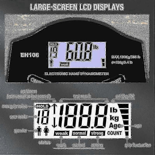 Grebstyrketester, 180 kg Digital Hånddynamometer Grebsstyrkemåler USB LCD-skærm Håndgreb Dynamometer