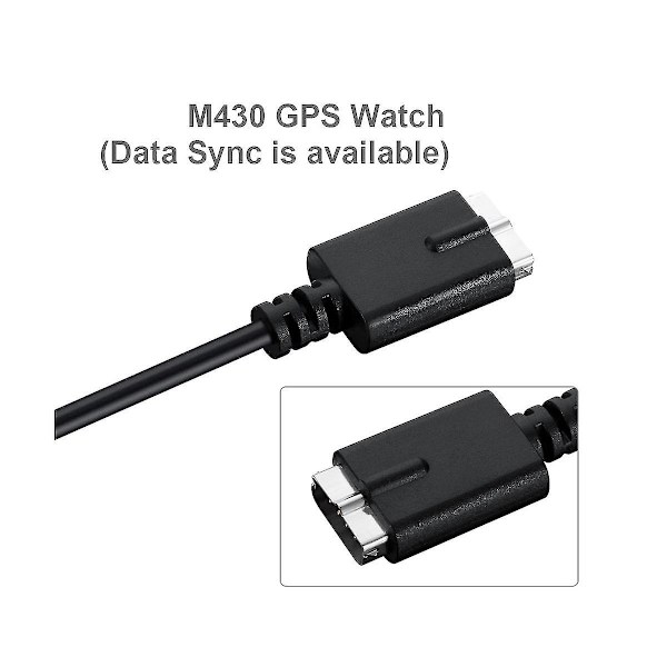 Nopea USB-latauskaapeli M430 -älykellolle, 1 m latauskaapeli datakaapeli M430 GPS -juoksukellolle Black