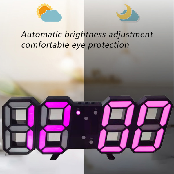 Digital veggklokke LED elektronisk vekkerklokke 3d digital klokke Pink