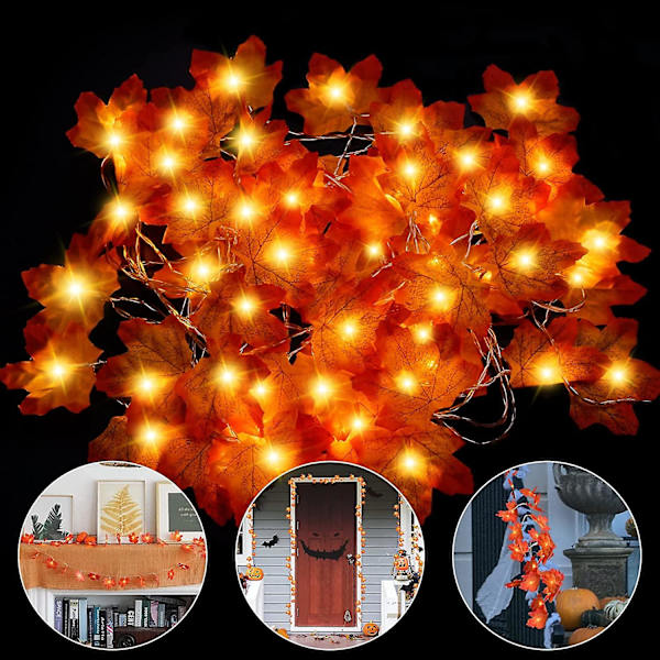 2 Förpackningar Totalt 6m 40 LED Höstdekorationer Lönnlövsnöre Med Ljus, Höst Hem Utomhusdekor Höstgirland Thanksgiving Dekorationer Höstsal