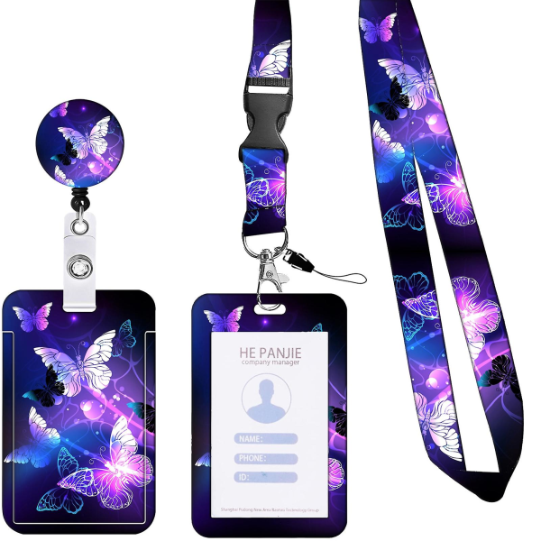 Id-kort Holder med Forskellige Mønstre Tryk Skydeåbning med Snorebånd Flere Bæremuligheder En Side Transparent Kort Opbevaring Bærbar Tilbagetrækbart Badge B