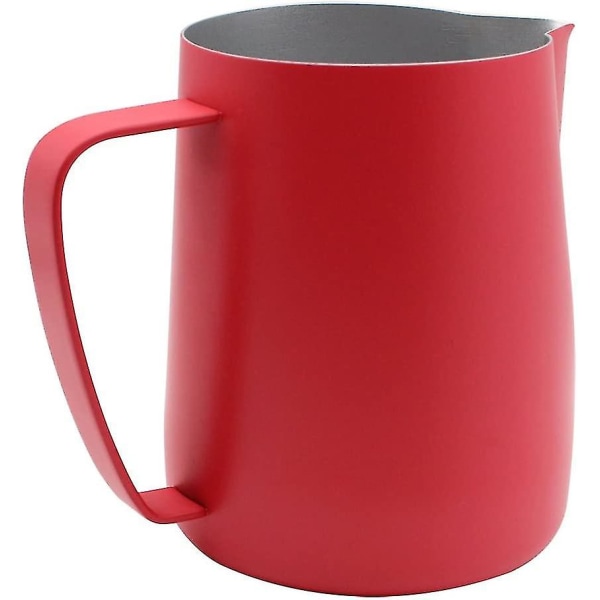 Kanna Mjölkskummare i rostfritt stål för kaffe Lattekopp och skummande mjölk, 600 ml, röd (350 ml, röd)