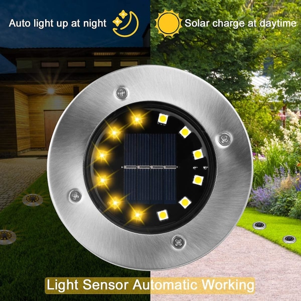 Solcelle Gulvlamper, 12 Led Solcellelamper For Utendørs Bruk, Hagelamper 6000 K, Ip65 Vanntett, Varm Hvit (8 stk)