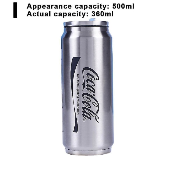 350 ml/500 ml Coca Cola-krus, varm og kald isolasjon, 304 rustfrie termoser, gigantisk koksvannflaske, tilpasset biltransport Actual Capacity 360Ml Silver