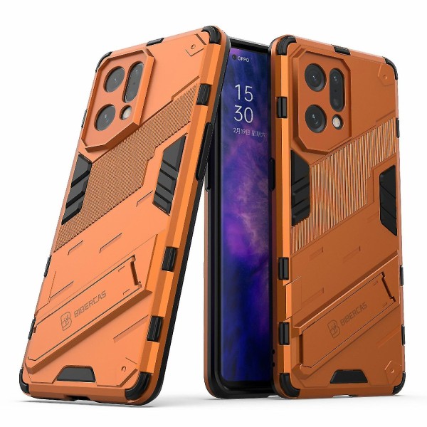 För Oppo Find X5 Välskyddad anti-scratch Hård PC + Soft Tpu Phone case Kickstand Cover - Svart Orange