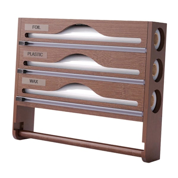 Wrap Dispenser Bambus Aluminiumfolie og Bagepapir Opbevaring 4 in 1 brown