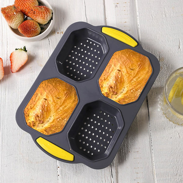 4-Rom Silikon Bakeform Non-stick Rektangel Brødform Ovn Mikrobølgeovn Oppvaskmaskin Sikker Toastboks Brødform