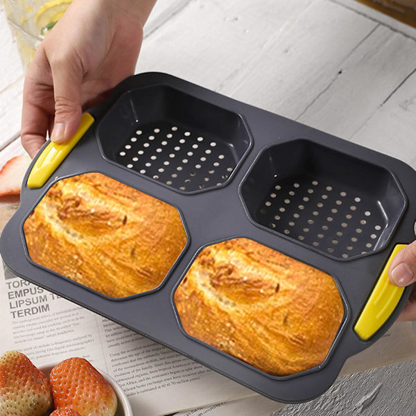 4-Rom Silikon Bakeform Non-stick Rektangel Brødform Ovn Mikrobølgeovn Oppvaskmaskin Sikker Toastboks Brødform