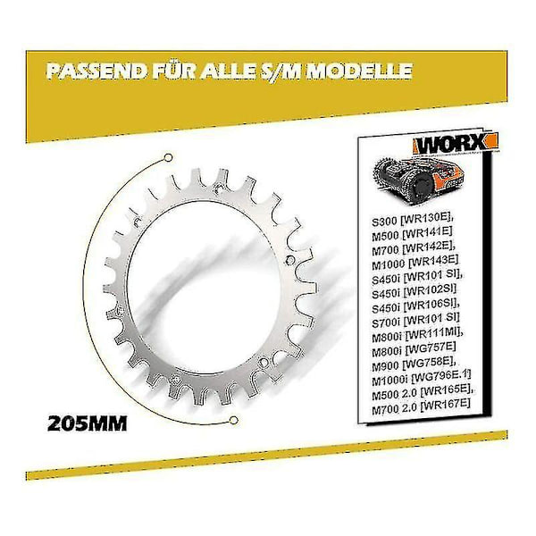 Worx Landroid -ruohonleikkurin mallin S/m Premium ruostumattomasta teräksestä valmistetut nastat, paksuus 2 mm, parannettu pito - kiillotettu purseiden poisto - pyörän halkaisija: 205 mm -z