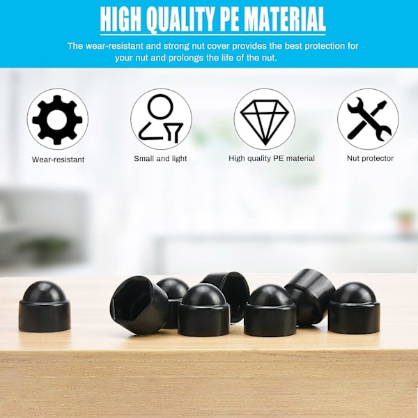 Bolt Cover Plastik Nylon Dome Bolt Møtrik Beskyttelse 18 stk. M8 13mm Nøgle Sort