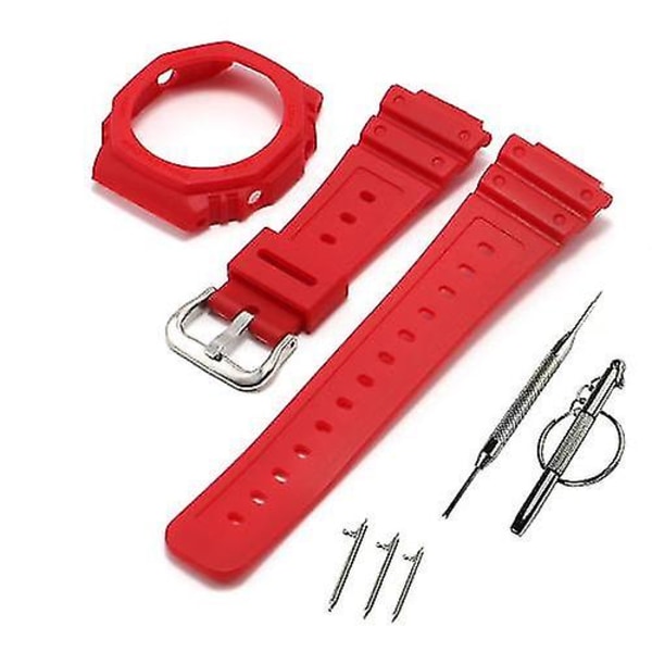 Lämplig för watch i silikon för Casioak Ga2100 Ga2110 Case Bezel Kvalitet och ersättningsurband Tillbehör watch Red