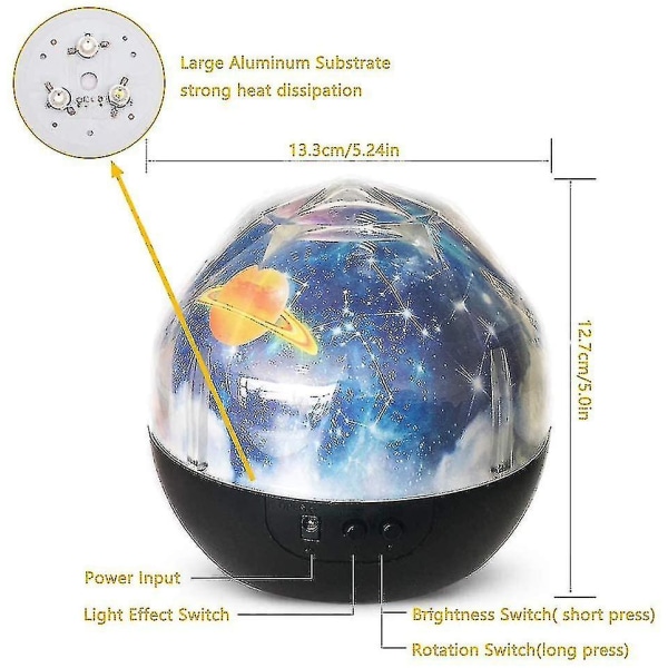 Nattlys Projektor - 360 Graders Roterende Planet Univers Projektionslampe