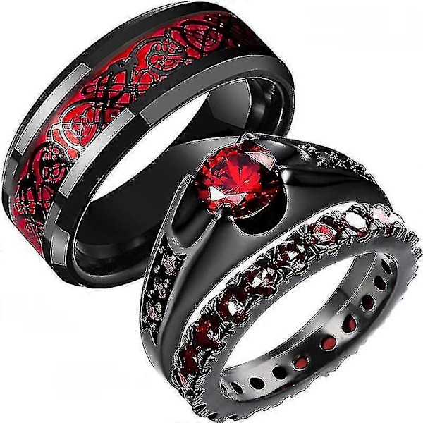 Mote Svart Wolfram Bryllup Keltisk Drage Ring Med Grønn/rød Zirkonia Punk Herre Rustfritt Stål Karbonfiber Par Ring Red Women 7