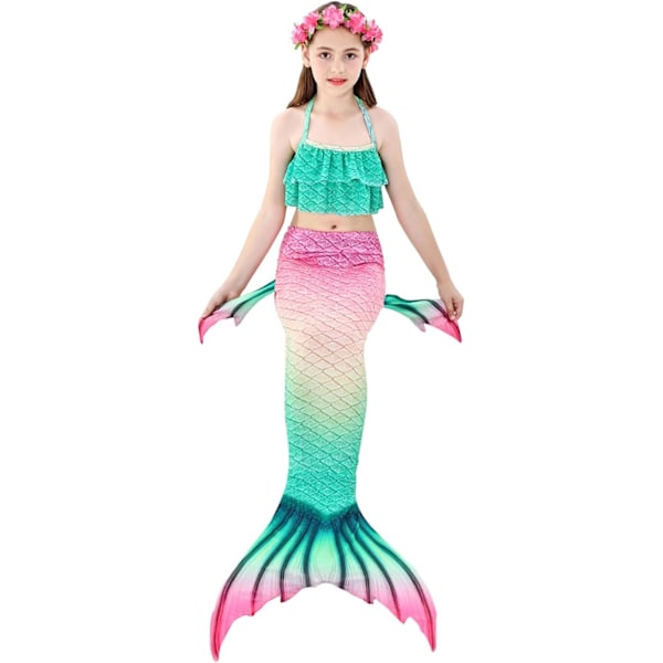 Sjöjungfrusvans Barn Simbar 3 Delar Flickor Prinsessa Fisk Baddräkt Bikini Baddräkt & Blompannband 110