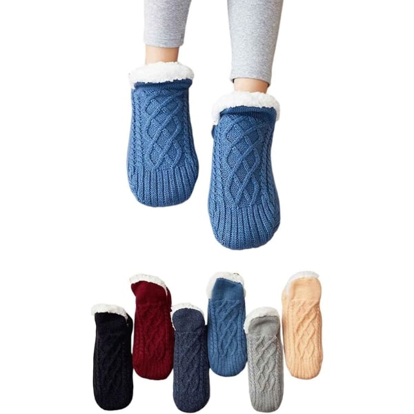 1 par vævede og fløjl indendørs sokker hjemmesko, indendørs gulv skridsikre termiske sokker, farvel til følelsesløshed, hævelse Blue M for EU Size 40-42
